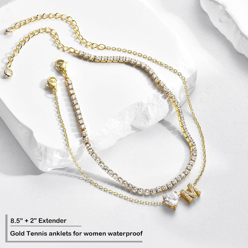 ABDOT Store Gold Initial Ankle Bracelets for Women Waterproof 14K Gold Filled Layered Anklets for Women Non Tarnish Women's Anklets Adjustable Large Ankle Summer Beach Foot Jewelry - Image 5